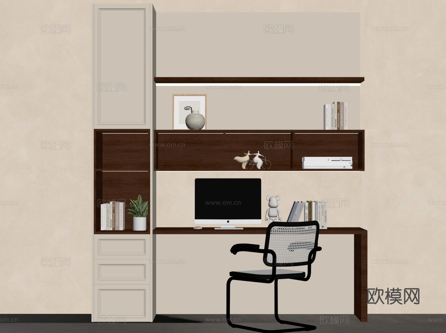 中古风书桌椅su模型