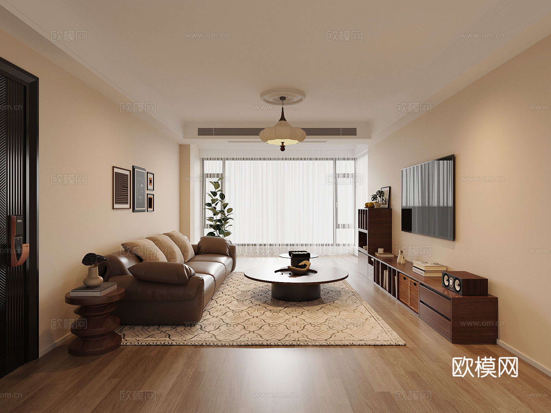 复古中古家居客厅 电视柜 沙发茶几组合su模型