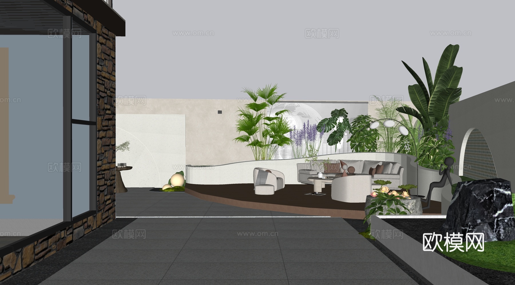 现代屋顶花园 庭院景观 庭院花园su模型下载（渲染图2）