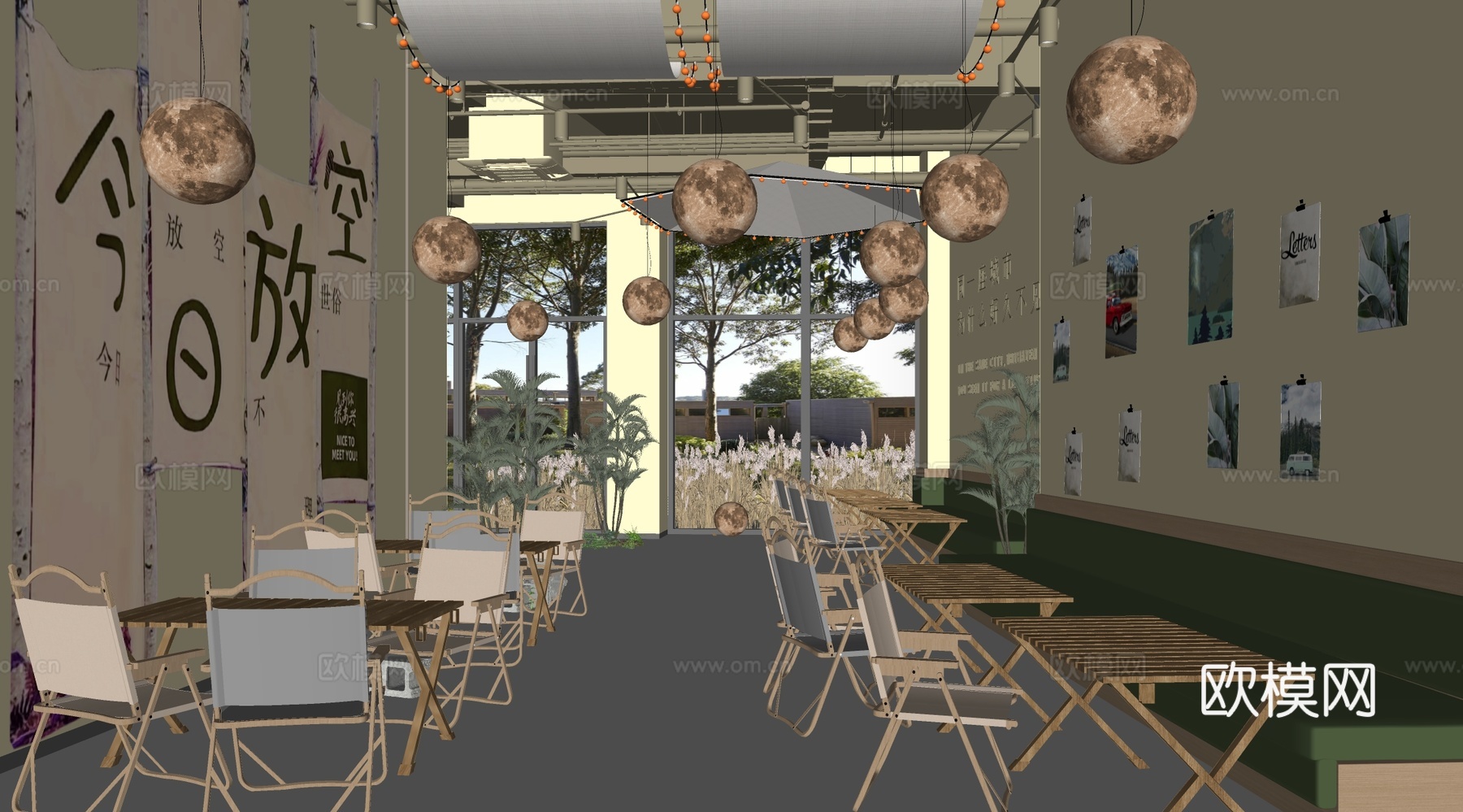 工业风餐饮店 烧烤店 烤肉店 火锅店su模型下载（渲染图2）