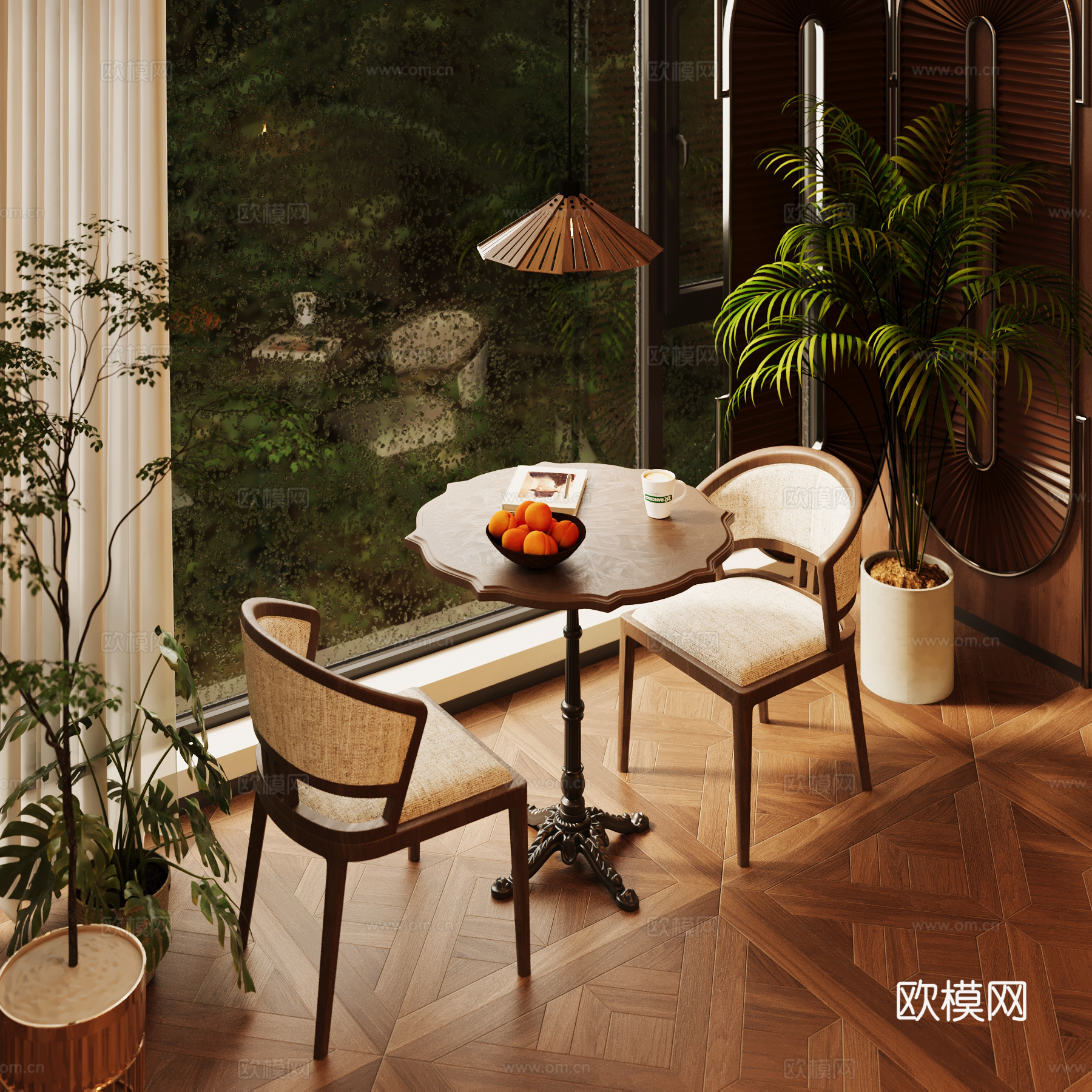法式中古风阳台 休闲桌椅su模型