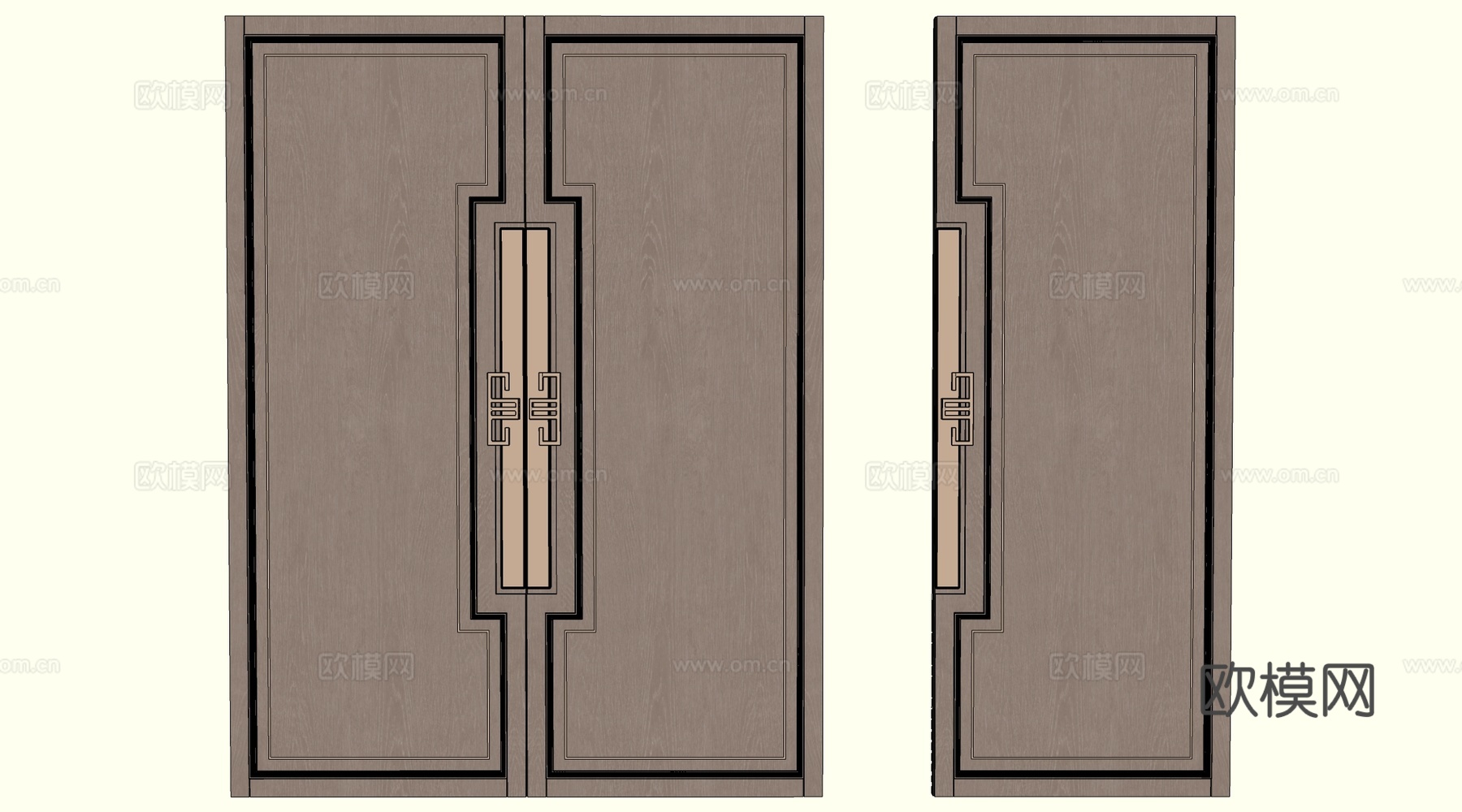 新中式双开门 木门 公共空间门 办公空间门su模型