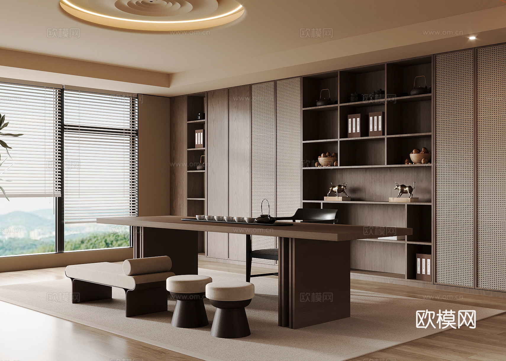 新中式茶室 茶桌椅su模型