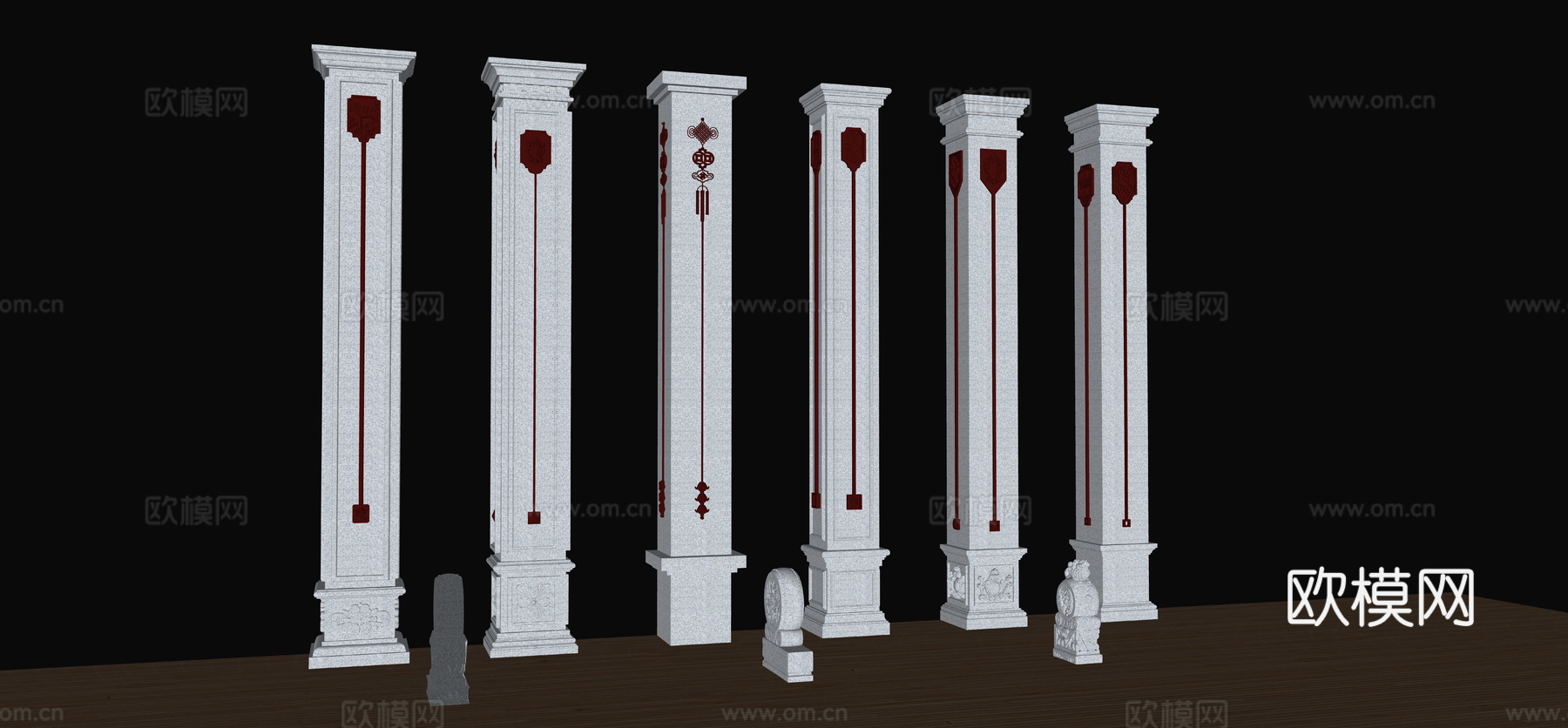 中国结  吊花 欧式柱子su模型