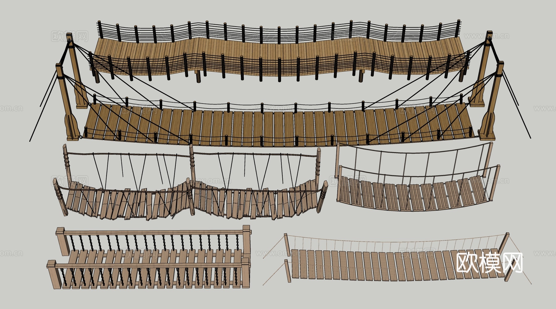 现代景观吊桥 景区吊桥 木栈桥su模型
