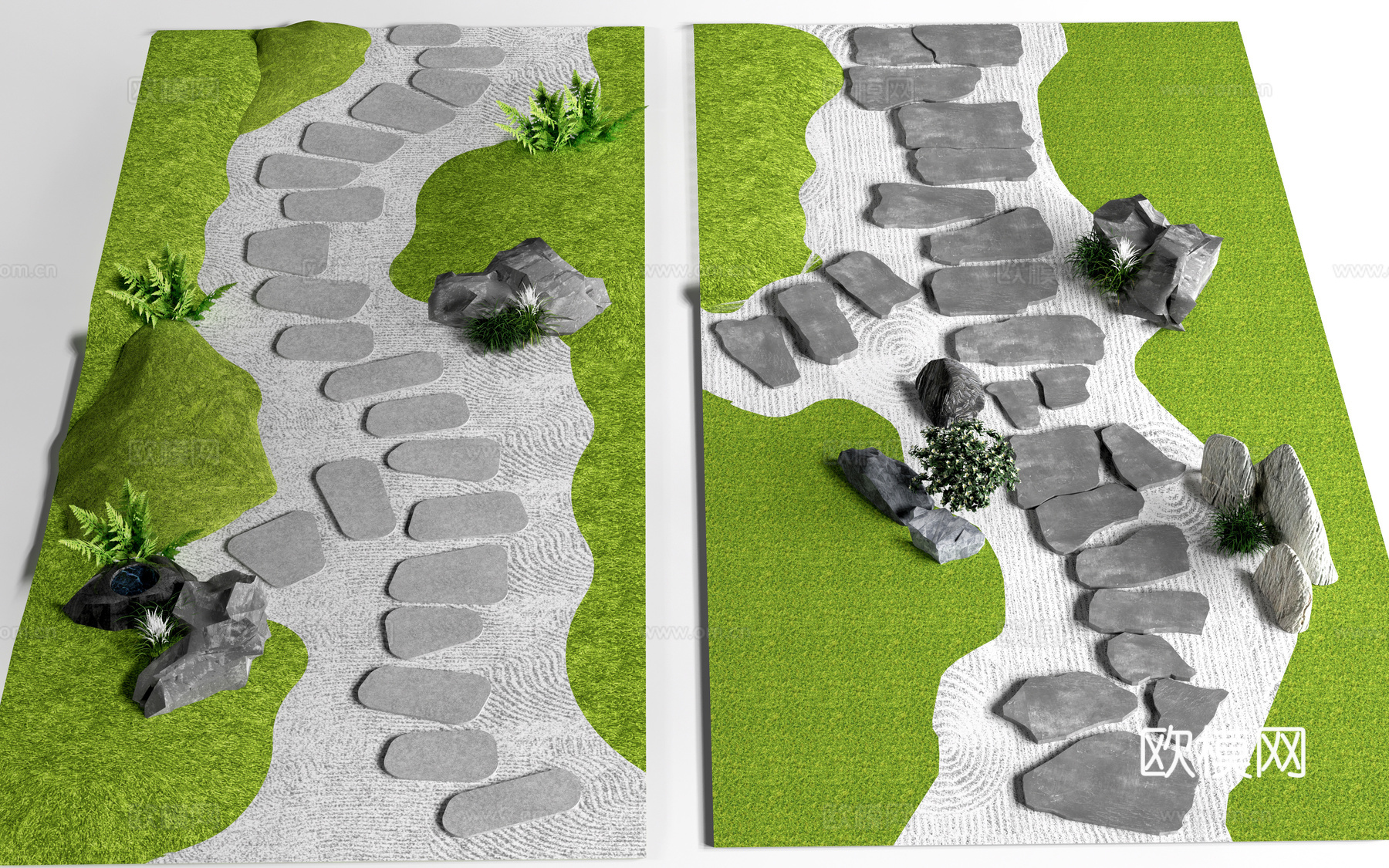 现代汀步 石头路 石板路 园路铺装su模型