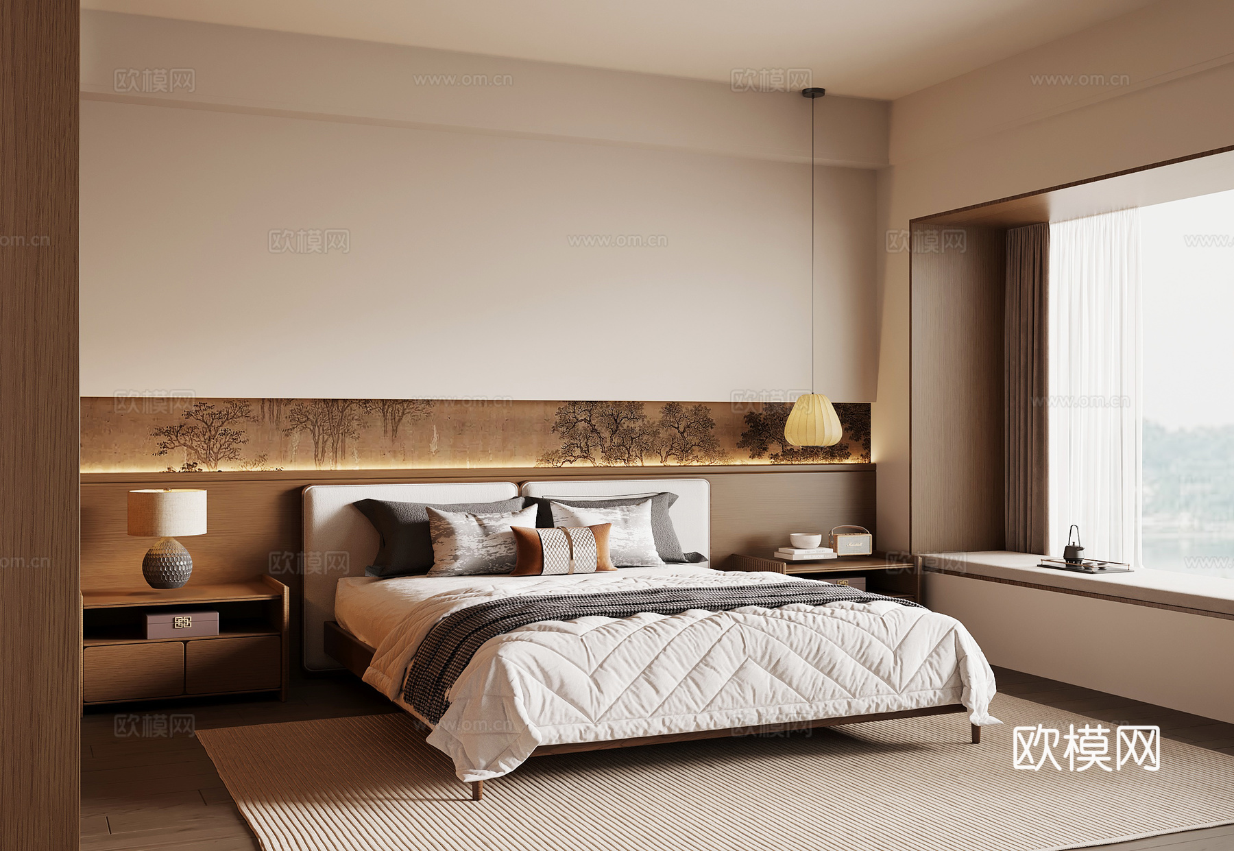 新中式卧室 宋氏风卧室su模型