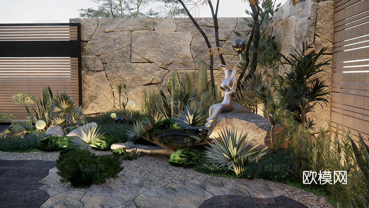 现代屋顶花园 庭院景观 室内花园su模型下载（渲染图1）