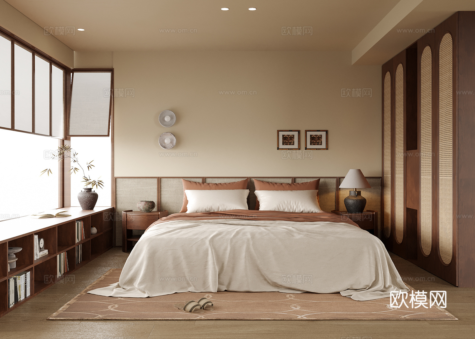 现代卧室 双人床3d模型下载