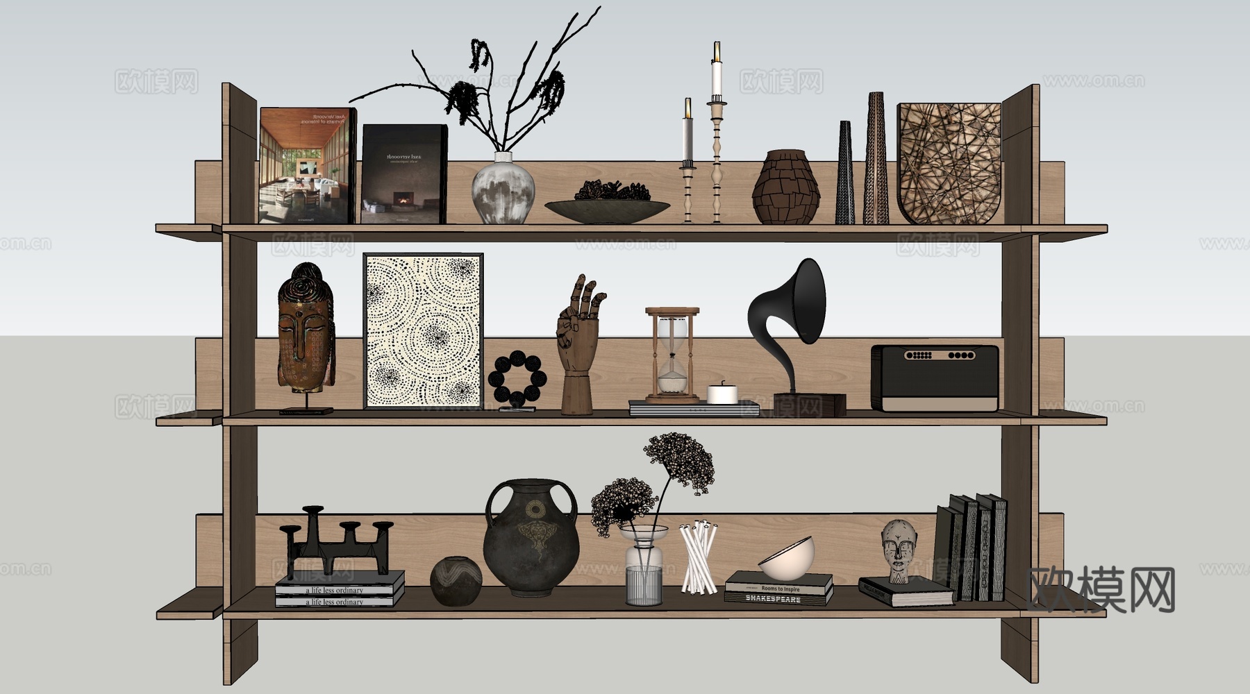 现代墙壁置物架 墙面置物架 置物架 装饰架su模型