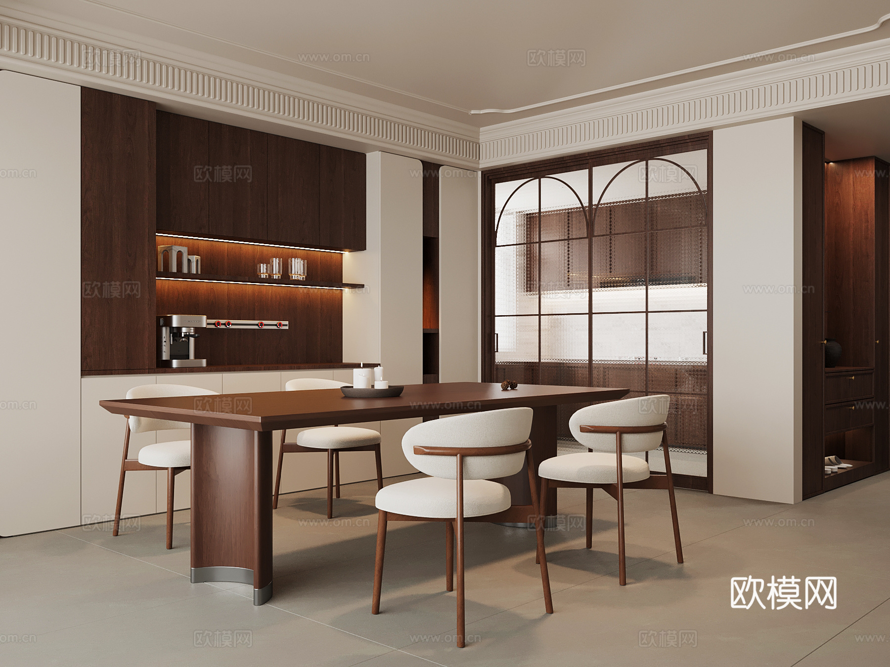 中古餐厅 餐桌椅 餐边柜su模型