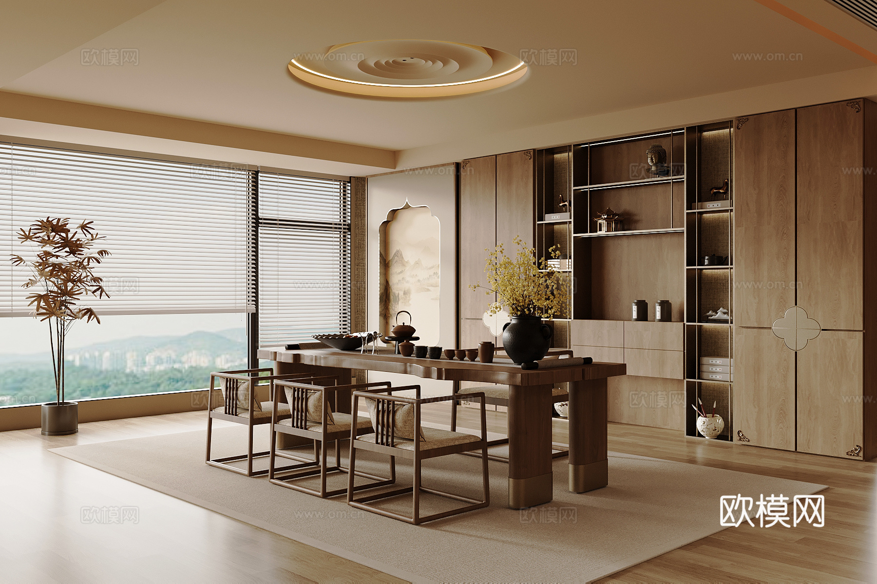 新中式茶室 茶桌椅 茶柜su模型