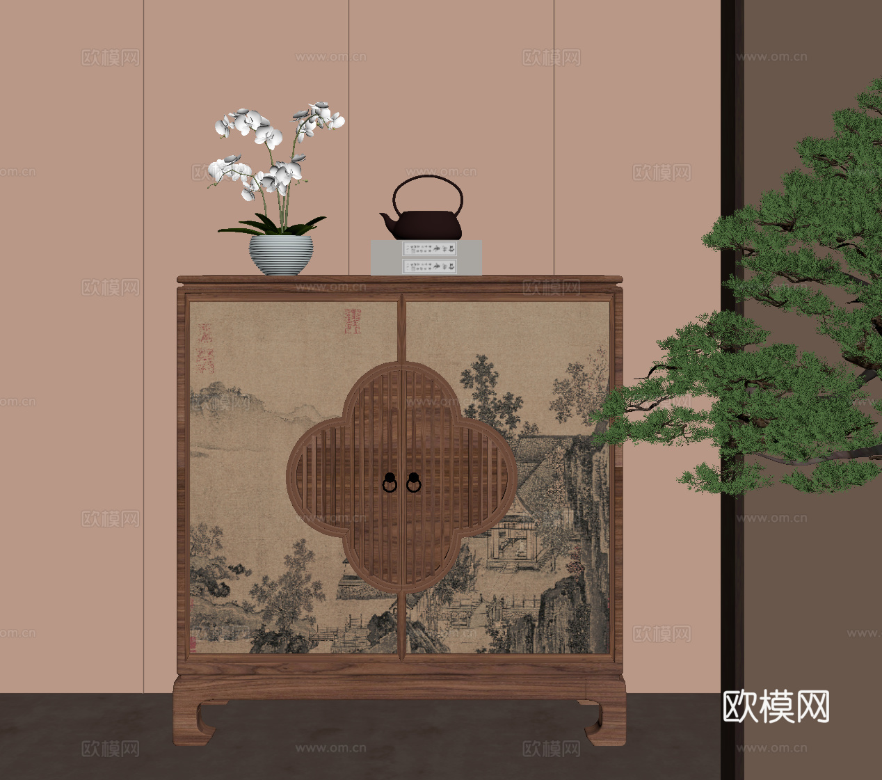 新中式玄关柜 端景柜su模型