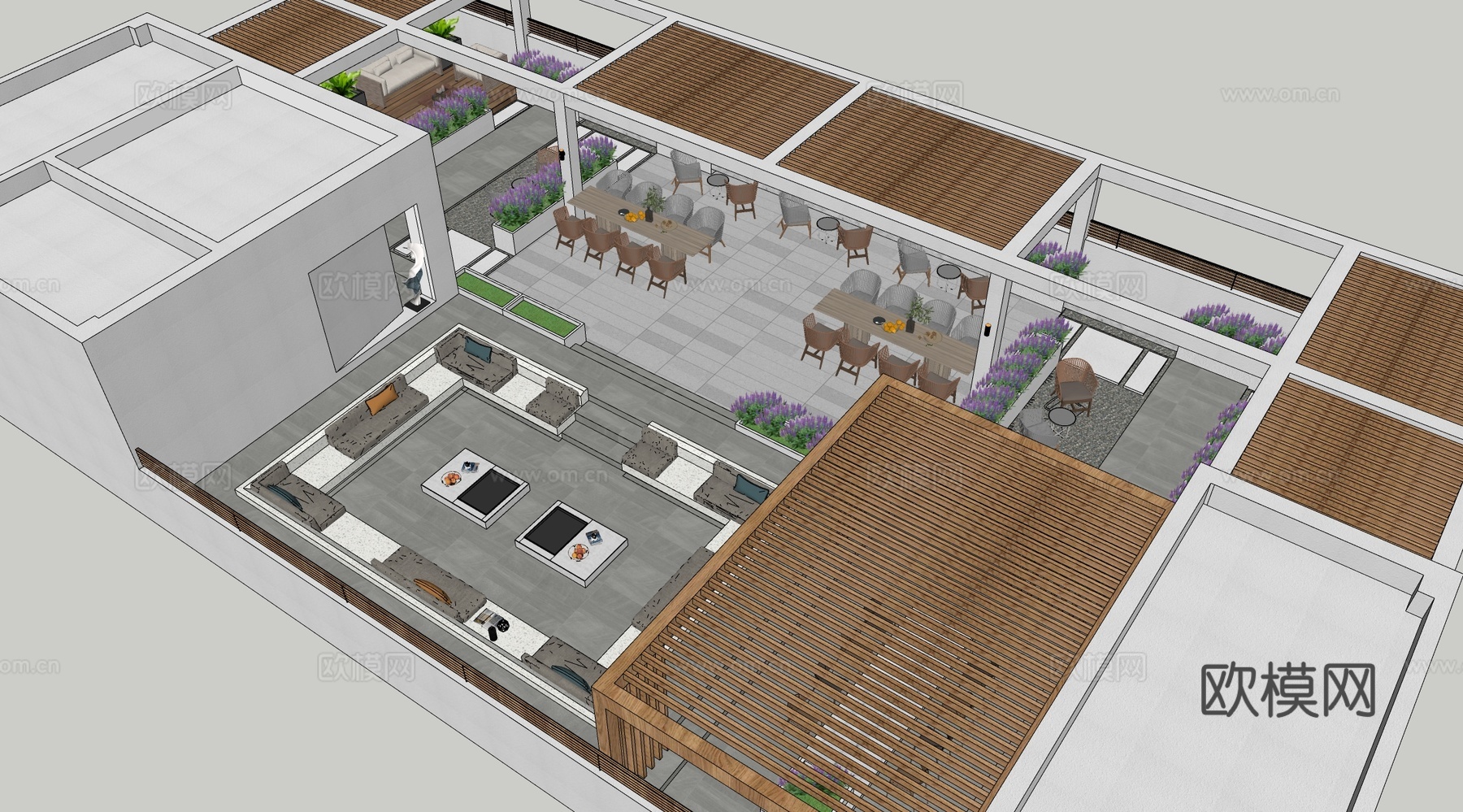 现代庭院景观 屋顶花园su模型下载（渲染图3）