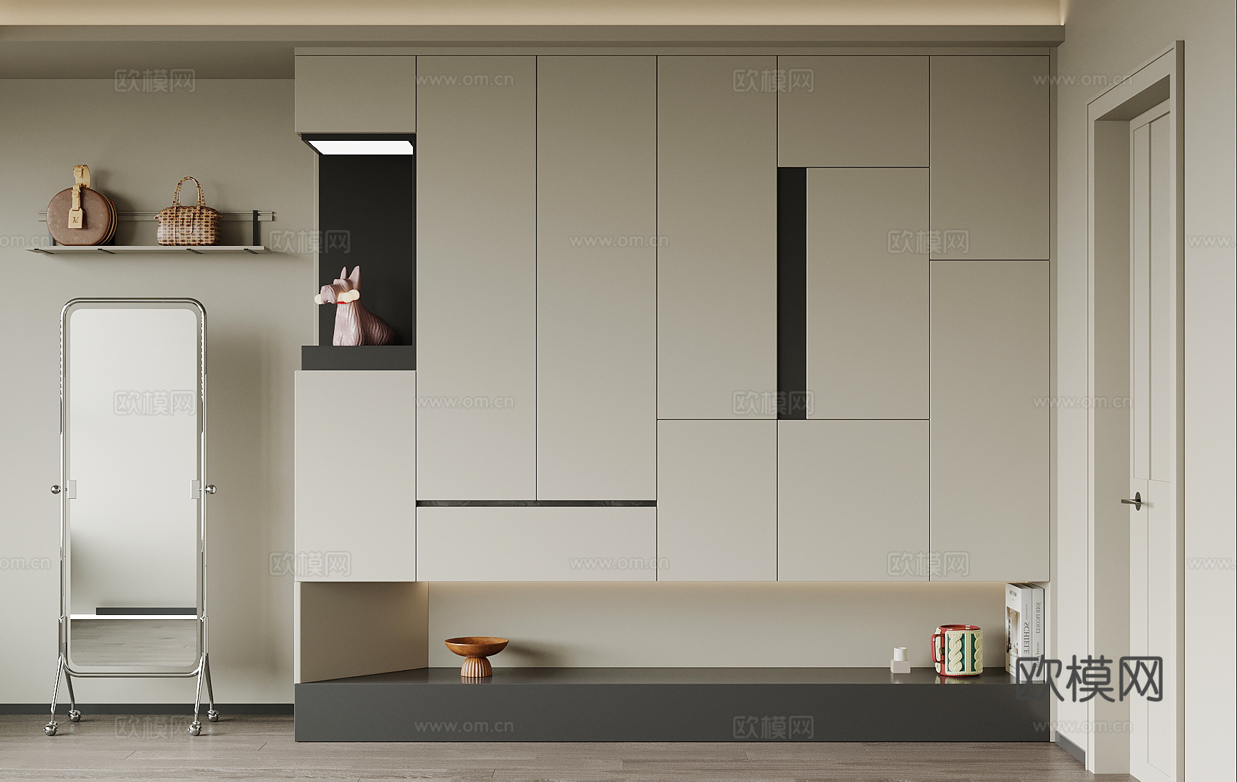 现代玄关 入户鞋柜 穿衣镜su模型