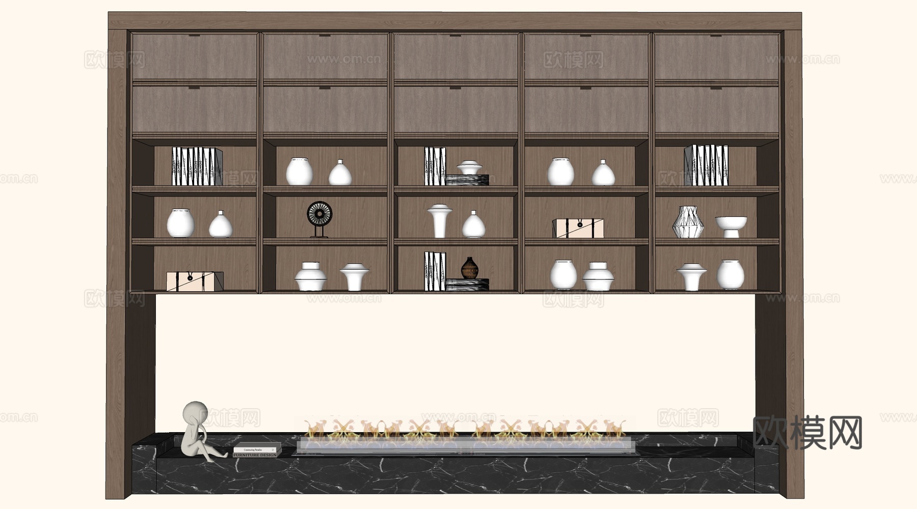 新中式装饰架 博古架 书架 置物架su模型