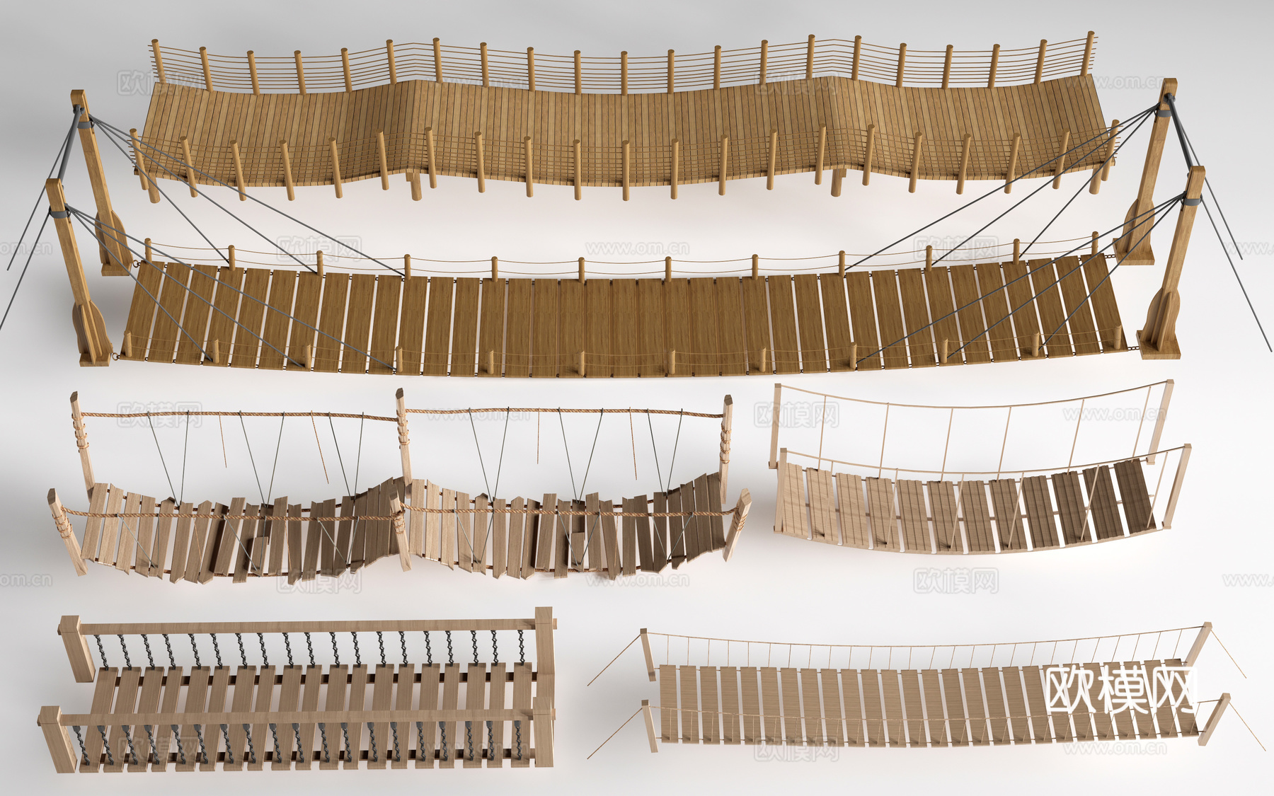 现代景观吊桥 景区吊桥 木栈桥su模型