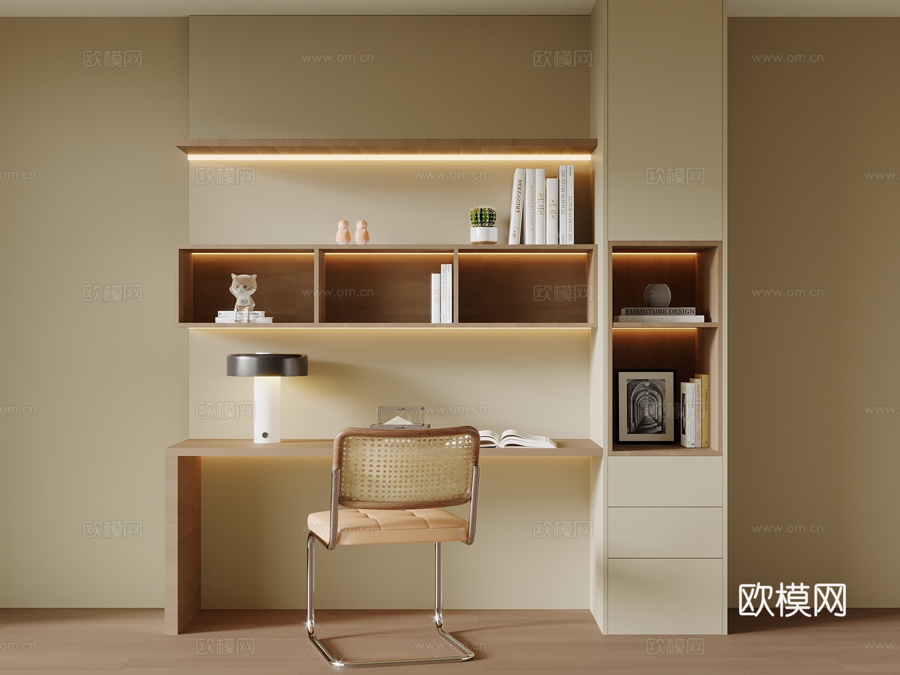 现代书桌椅 书柜su模型