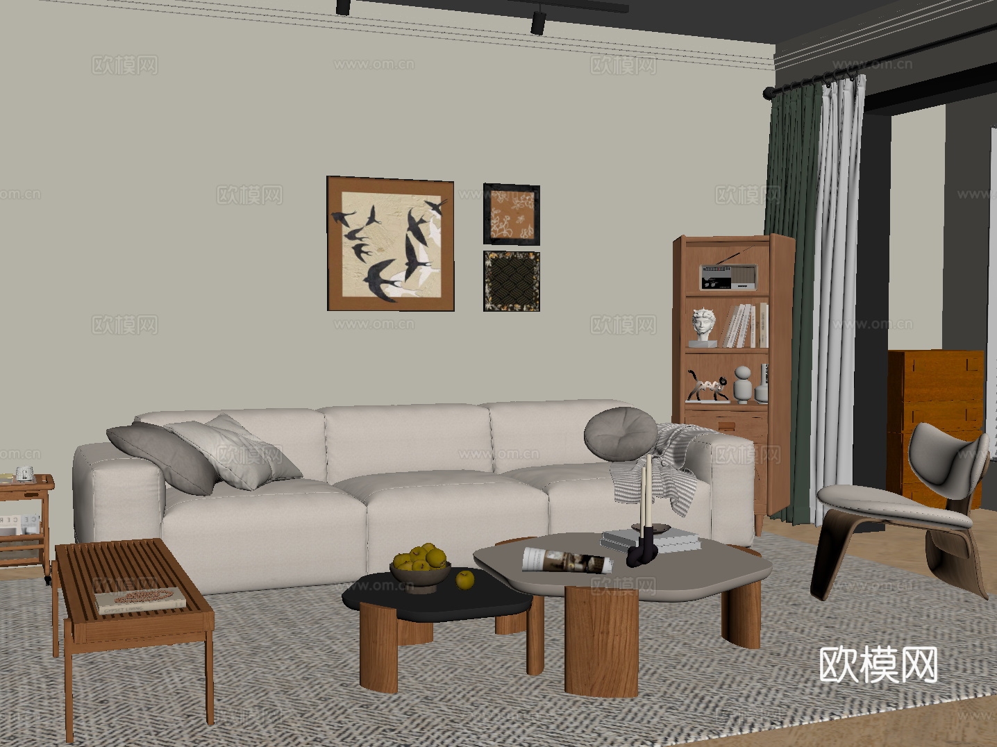 中古客厅 沙发茶几组合su模型