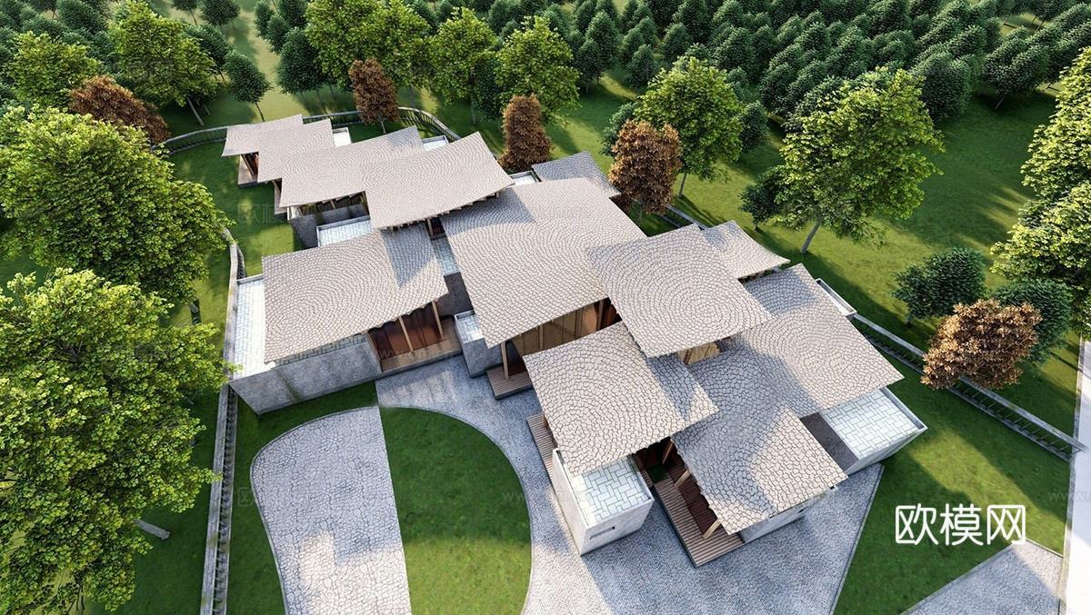 现代风格民宿建筑su模型下载（渲染图1）