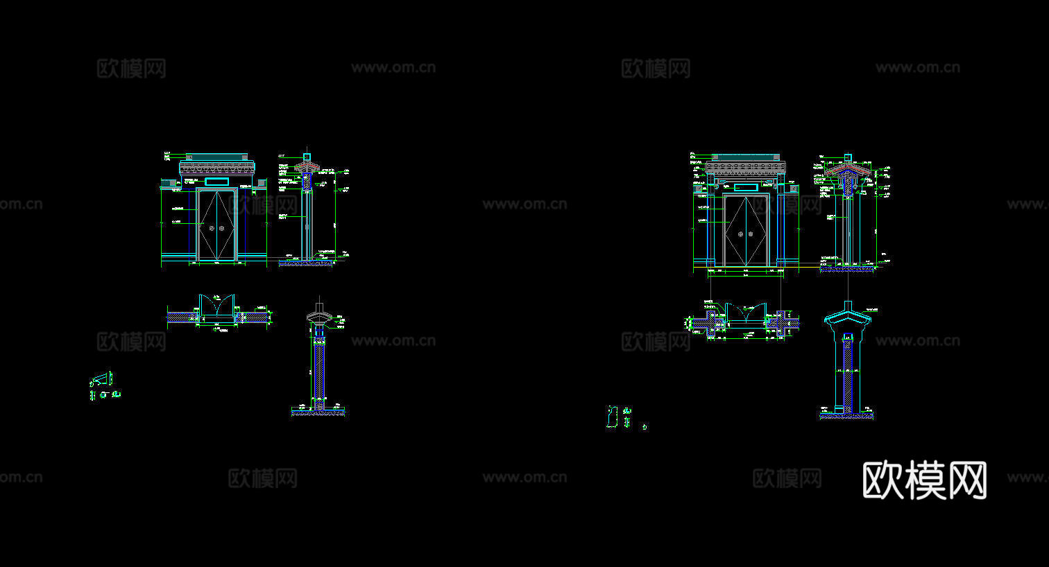 中式庭院门头牌楼大门详图cadcad施工图