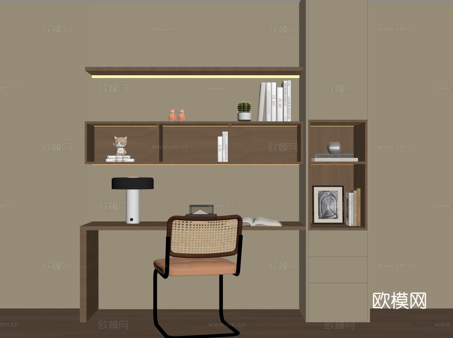现代书桌椅 书柜su模型