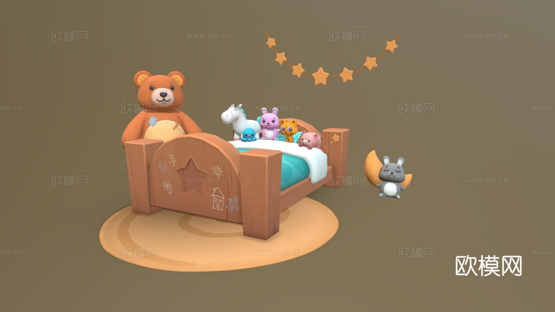 手绘儿童卧室su模型