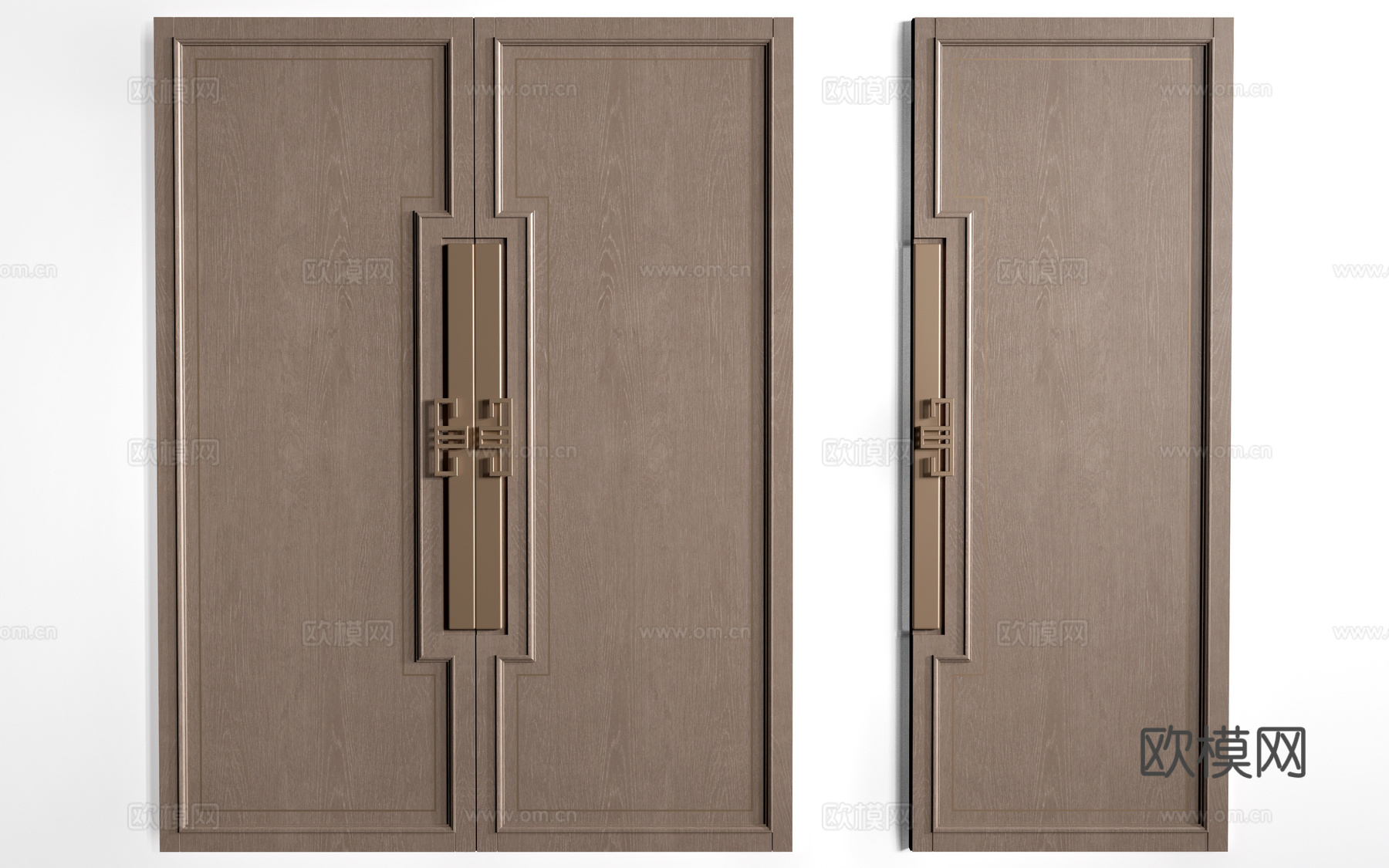 新中式双开门 木门 公共空间门 办公空间门su模型