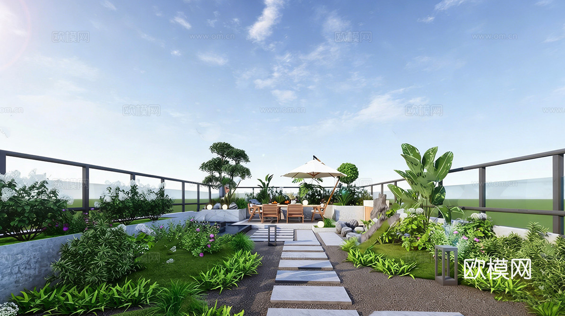 现代屋顶花园 阳台花园 庭院景观su模型