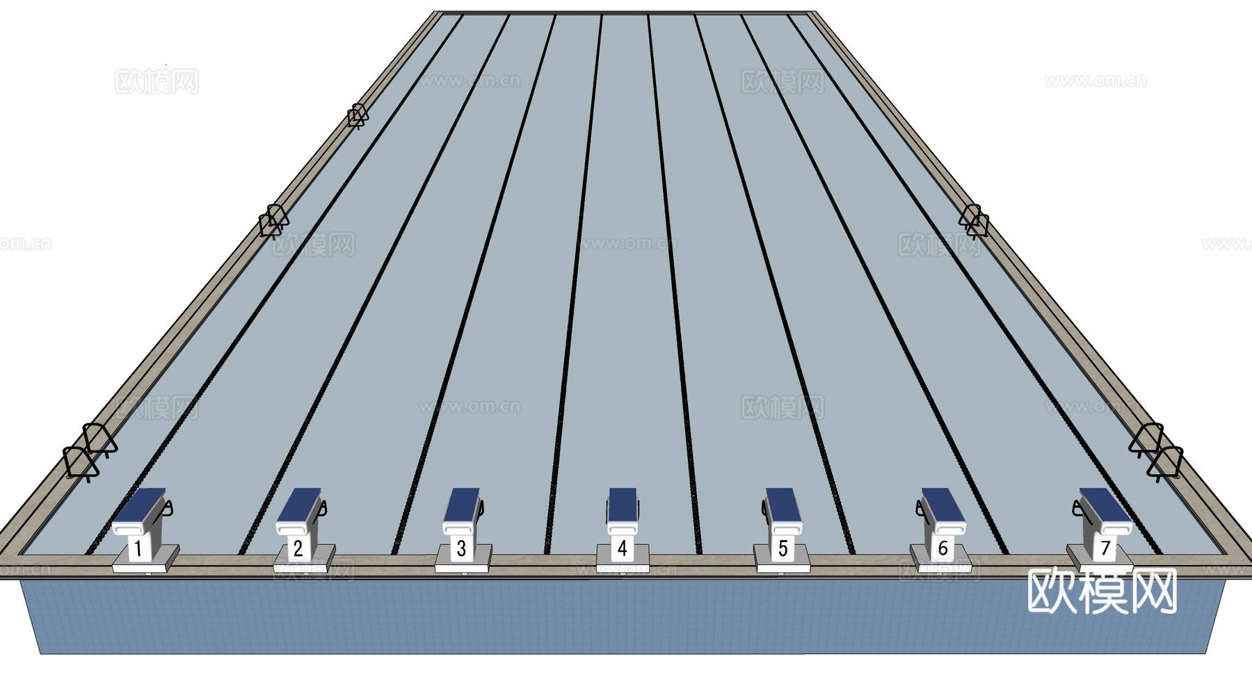 现代游泳池 游泳馆游泳池 游泳池跳台su模型