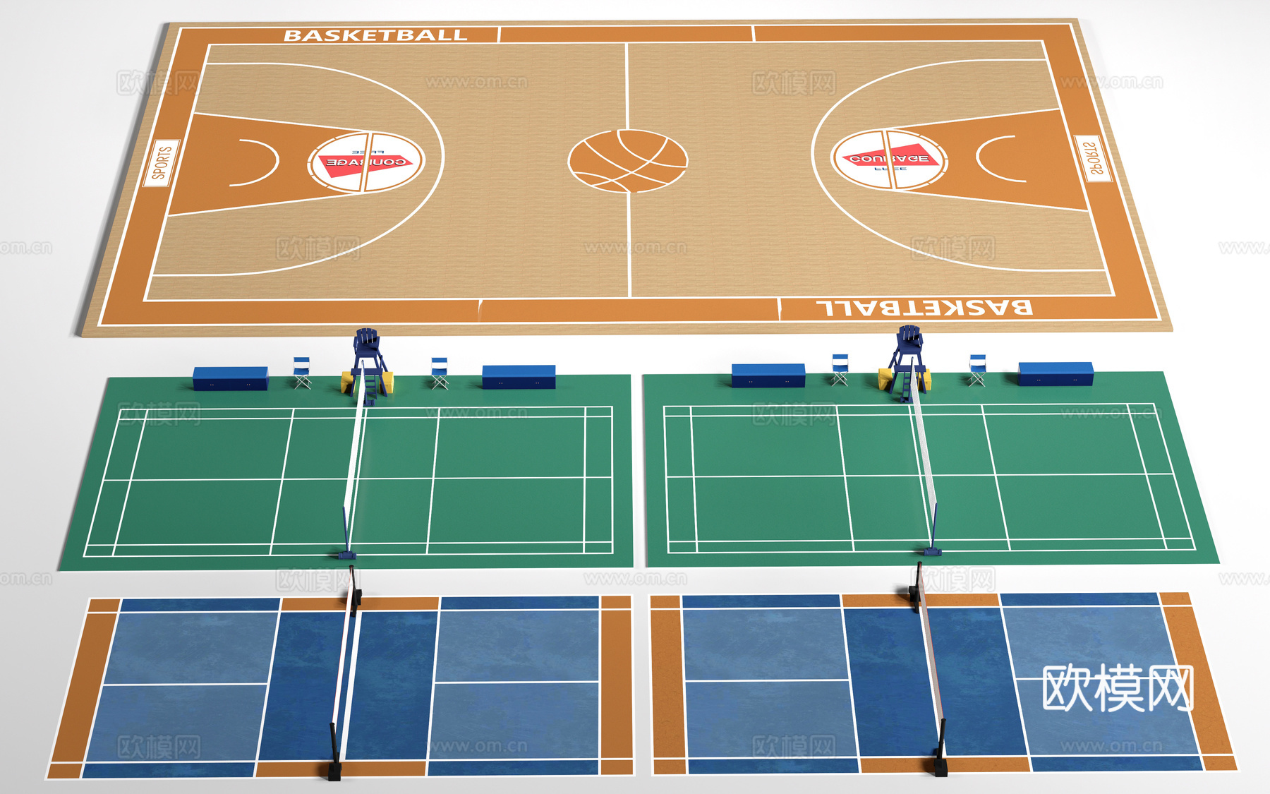 现代篮球场 运动场 室内球场su模型