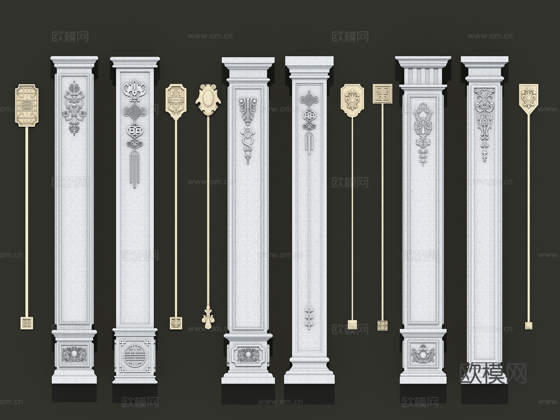 中国结 欧式柱子 吊花su模型su模型