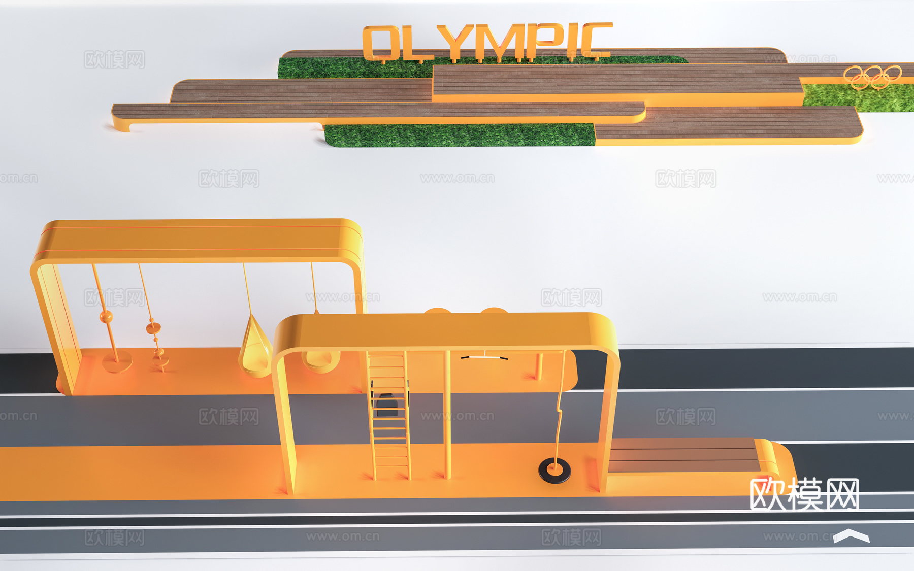 现代儿童游乐场 儿童健身器材 儿童游乐设施su模型