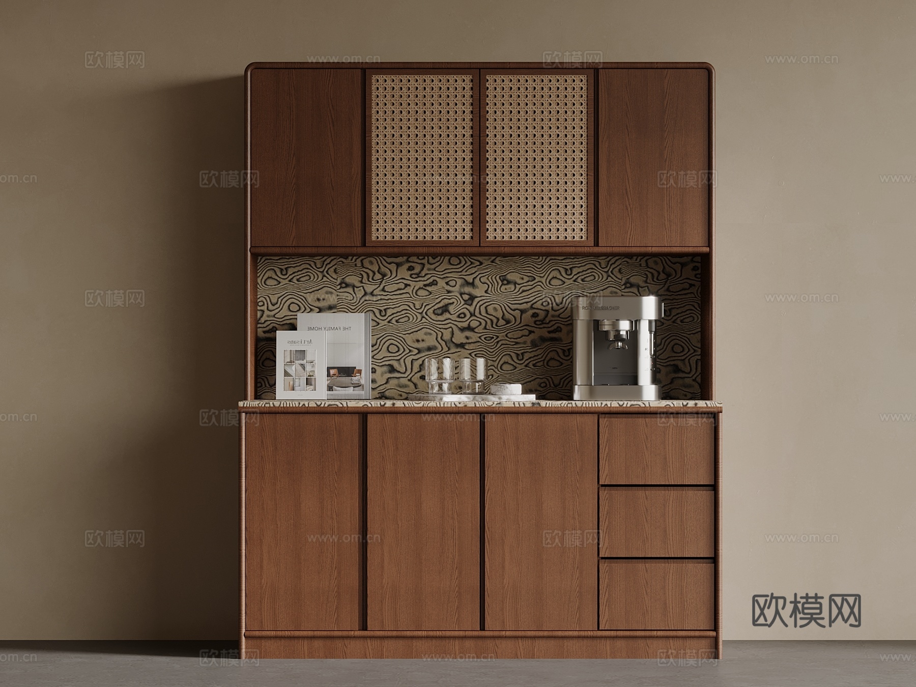 中古风酒柜 餐边柜 酒水柜su模型