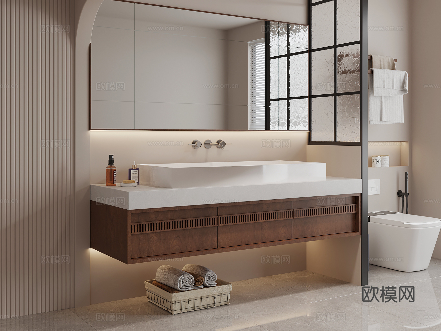 中古风卫生间 浴室柜 马桶su模型