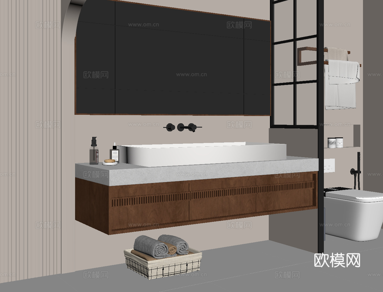 中古风卫生间 浴室柜 马桶su模型