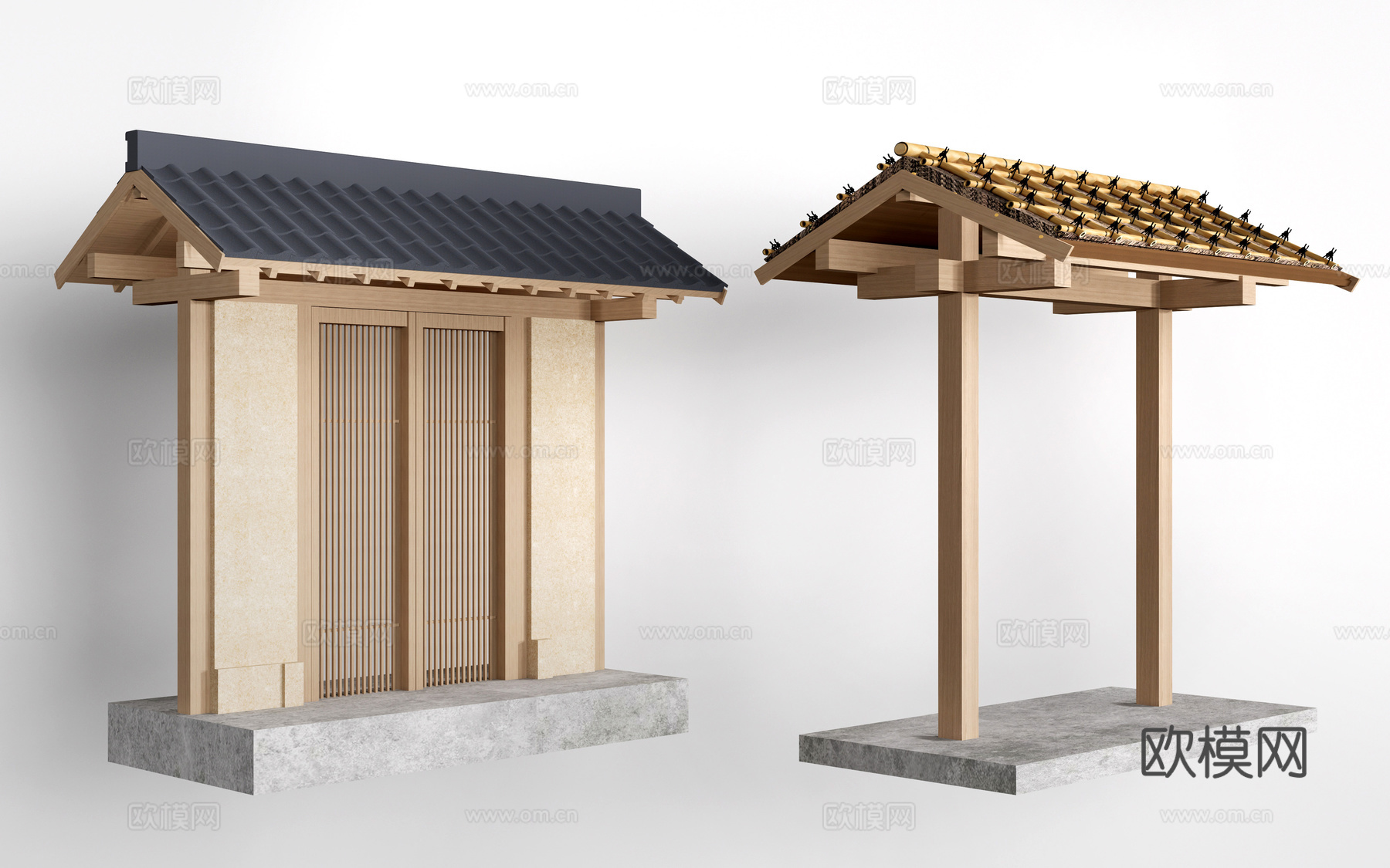 新中式庭院门 景观门头 民宿门头su模型