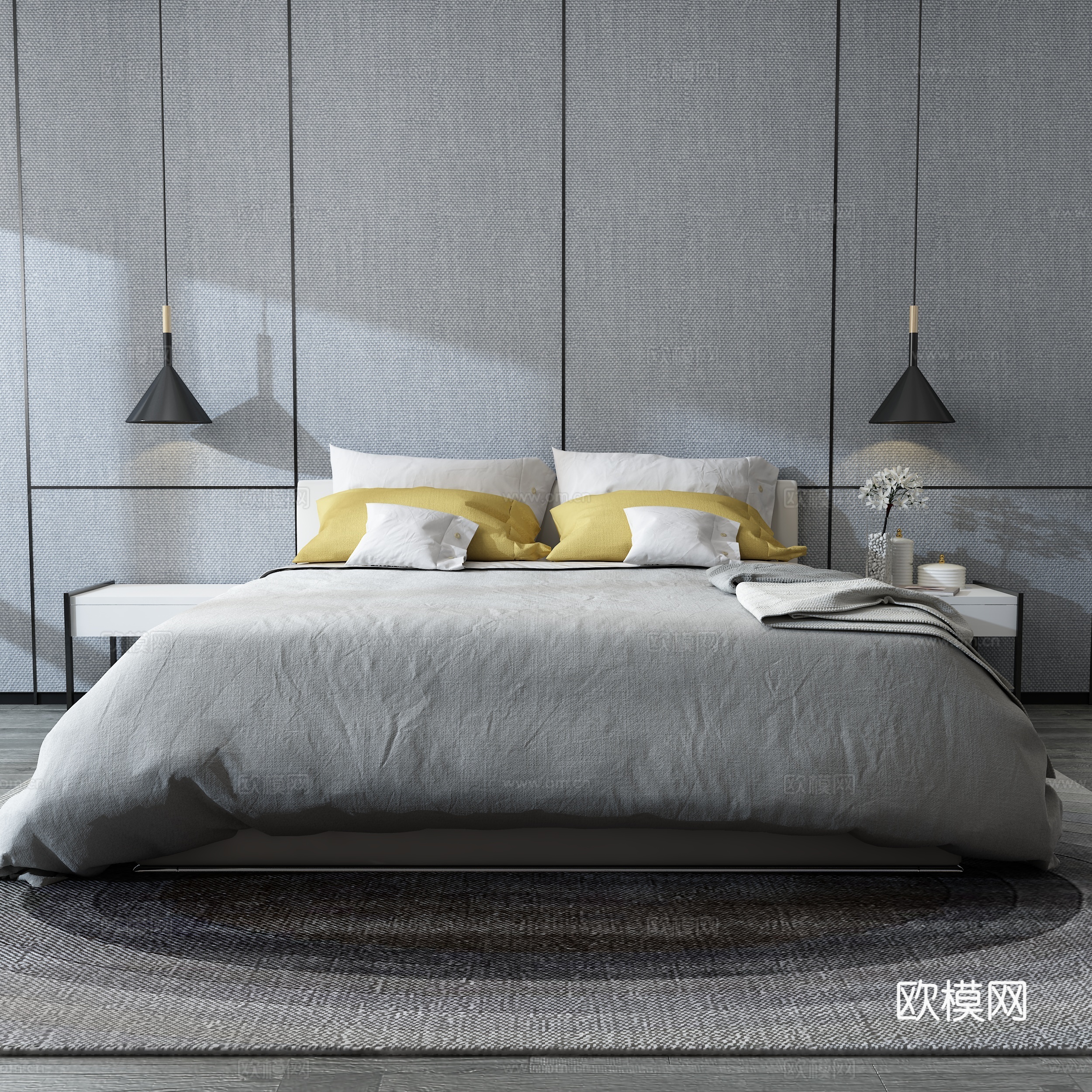 现代床具组合3d模型