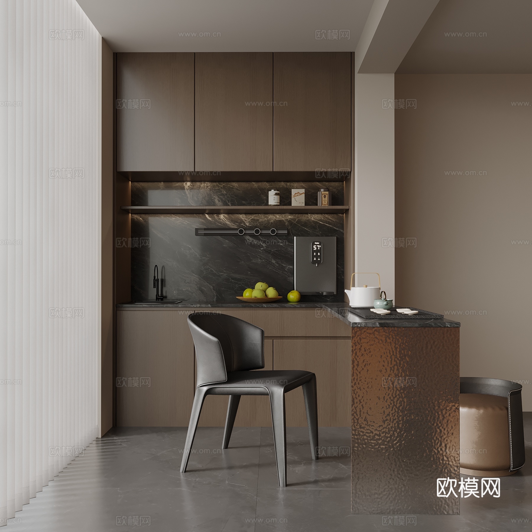 现代阳台茶室 吧台 茶桌椅su模型