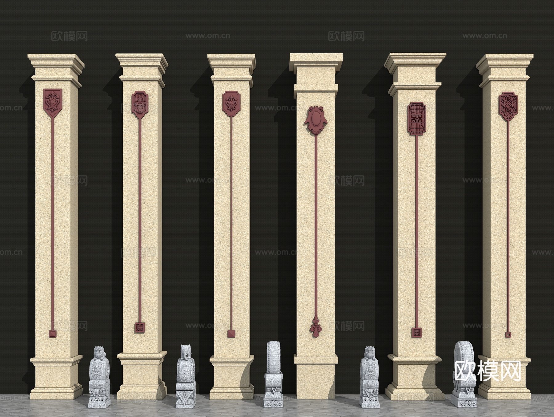 中国结 欧式柱子  环抱石 吊花su模型