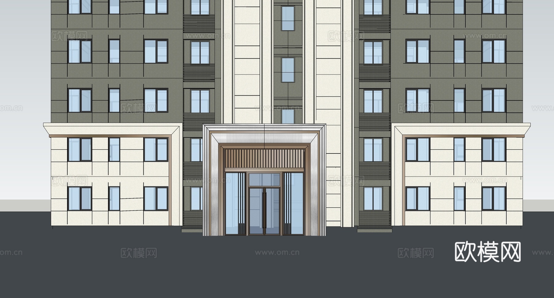 现代小区单元楼大门 入户双开门 小区入户门su模型