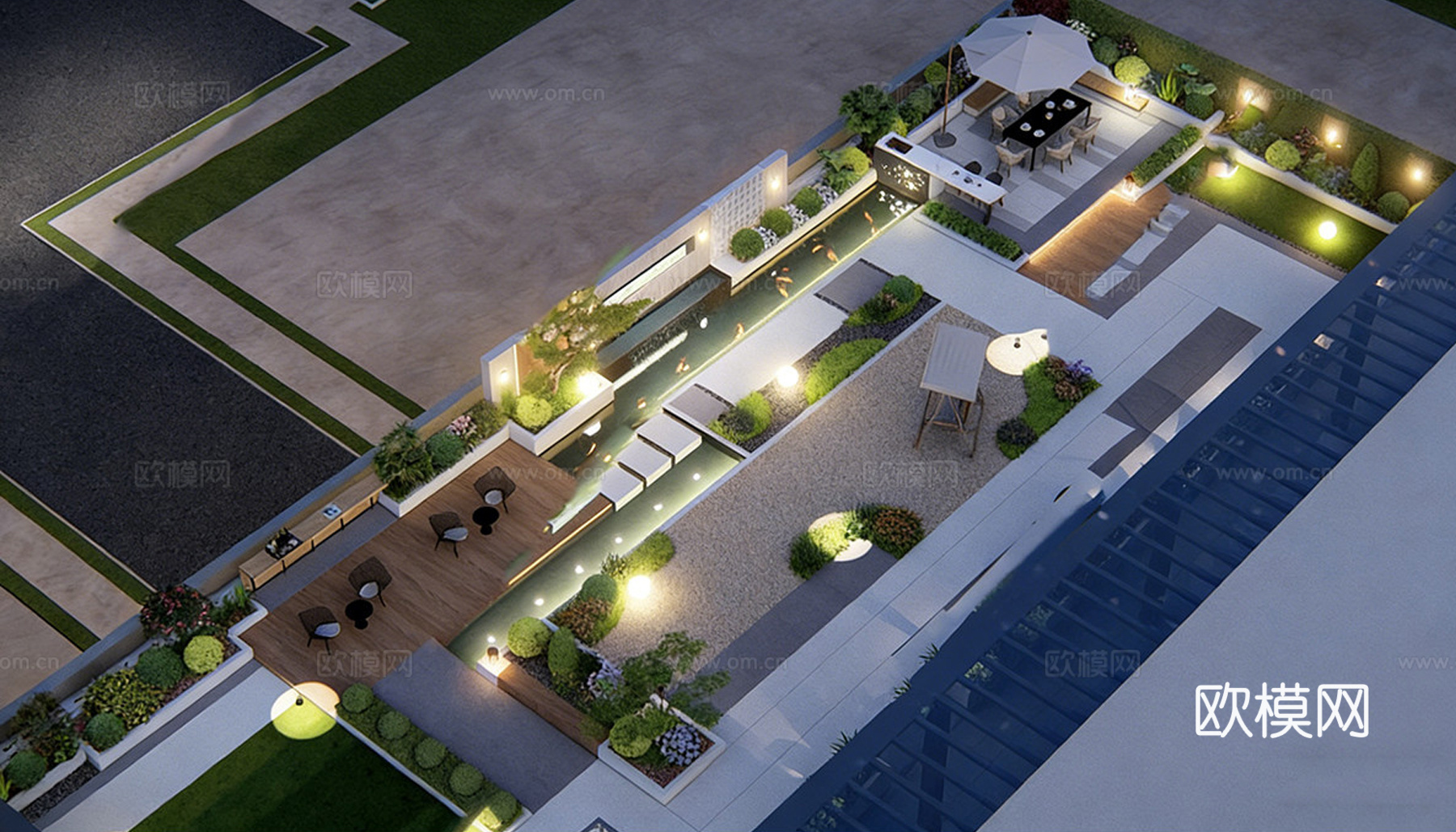 现代屋顶花园 庭院景观 阳台花园su模型下载（渲染图1）