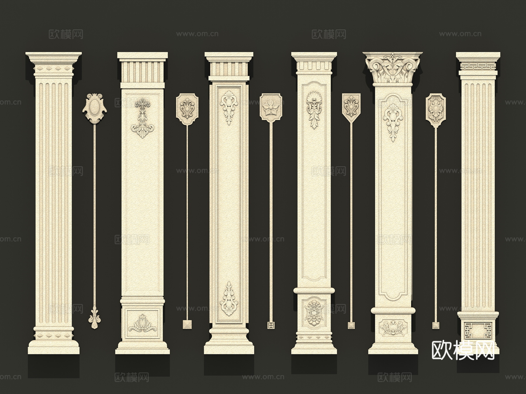 中国结 吊花  欧式柱子su模型