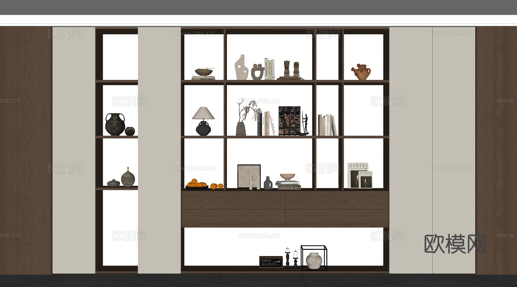 现代储物柜 背景柜 书籍摆件组合 装饰柜 储物柜茶柜su模型下载（渲染图2）