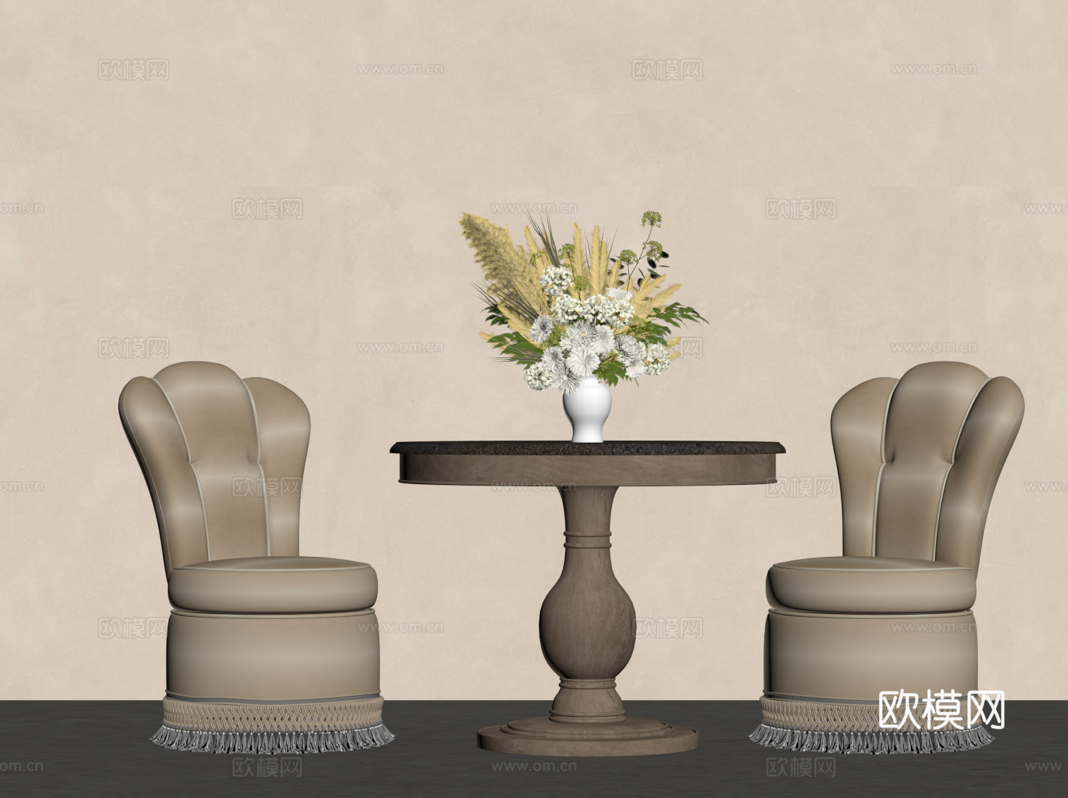 法式洽谈桌椅 中古风桌椅su模型