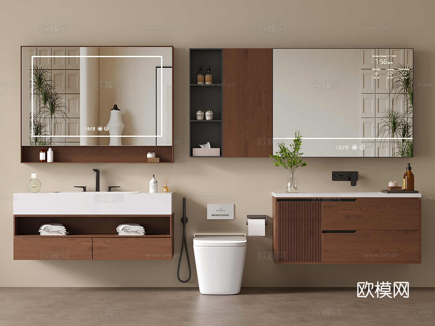 现代浴室柜 中古洗手台 洗漱台su模型