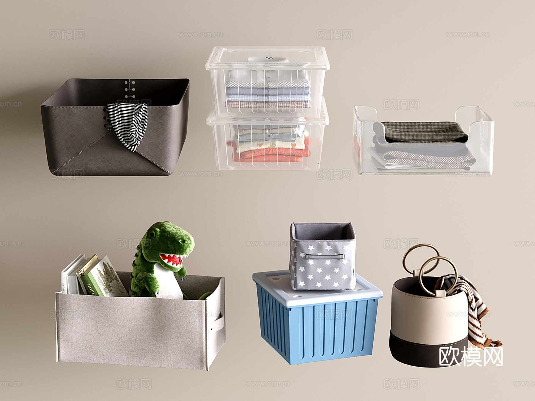现代皮质收纳筐 布艺收纳框 储物盒 脏衣娄 塑料收纳盒su模型