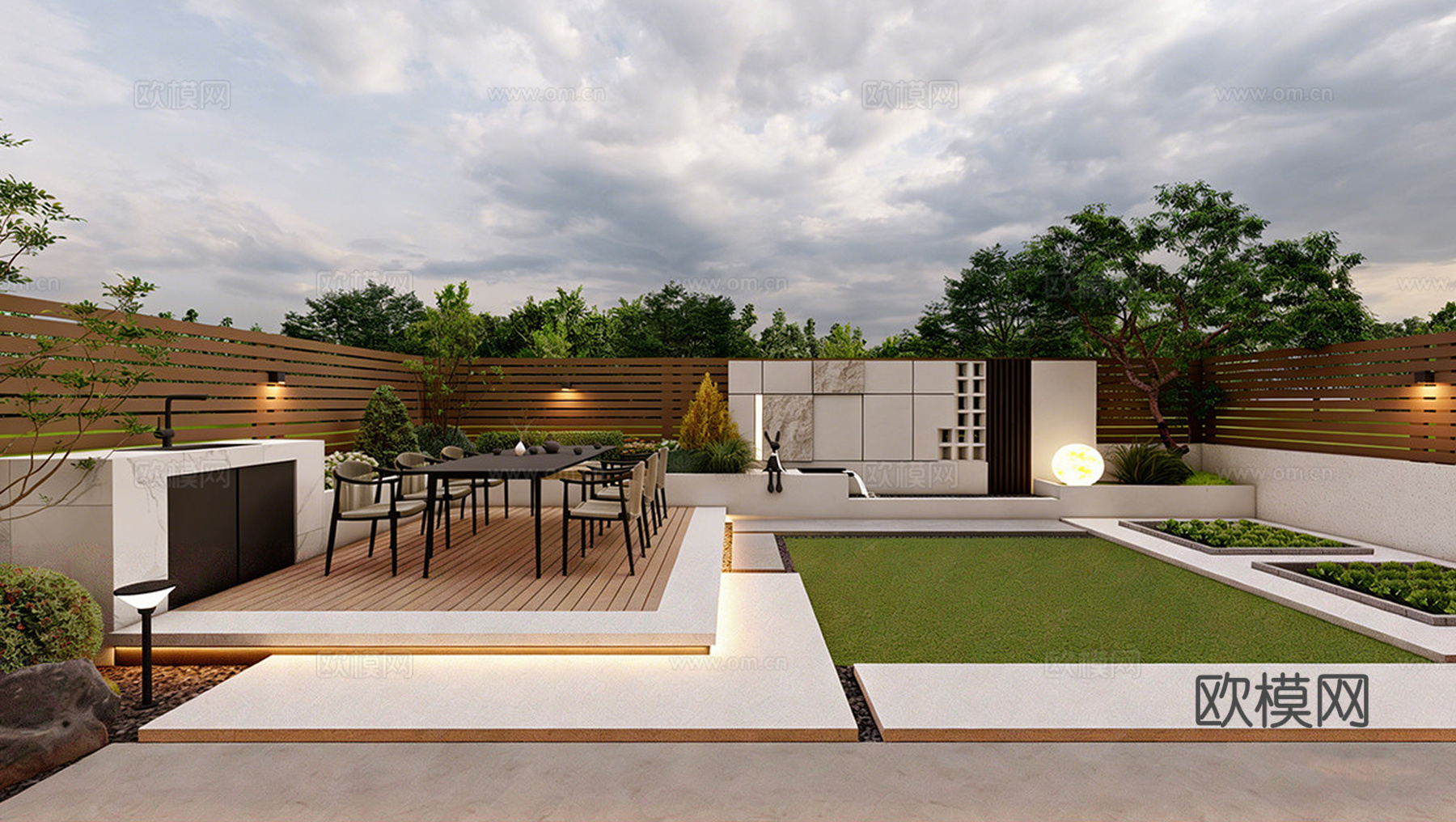 现代屋顶花园 庭院花园 阳台庭院景观su模型下载（渲染图1）