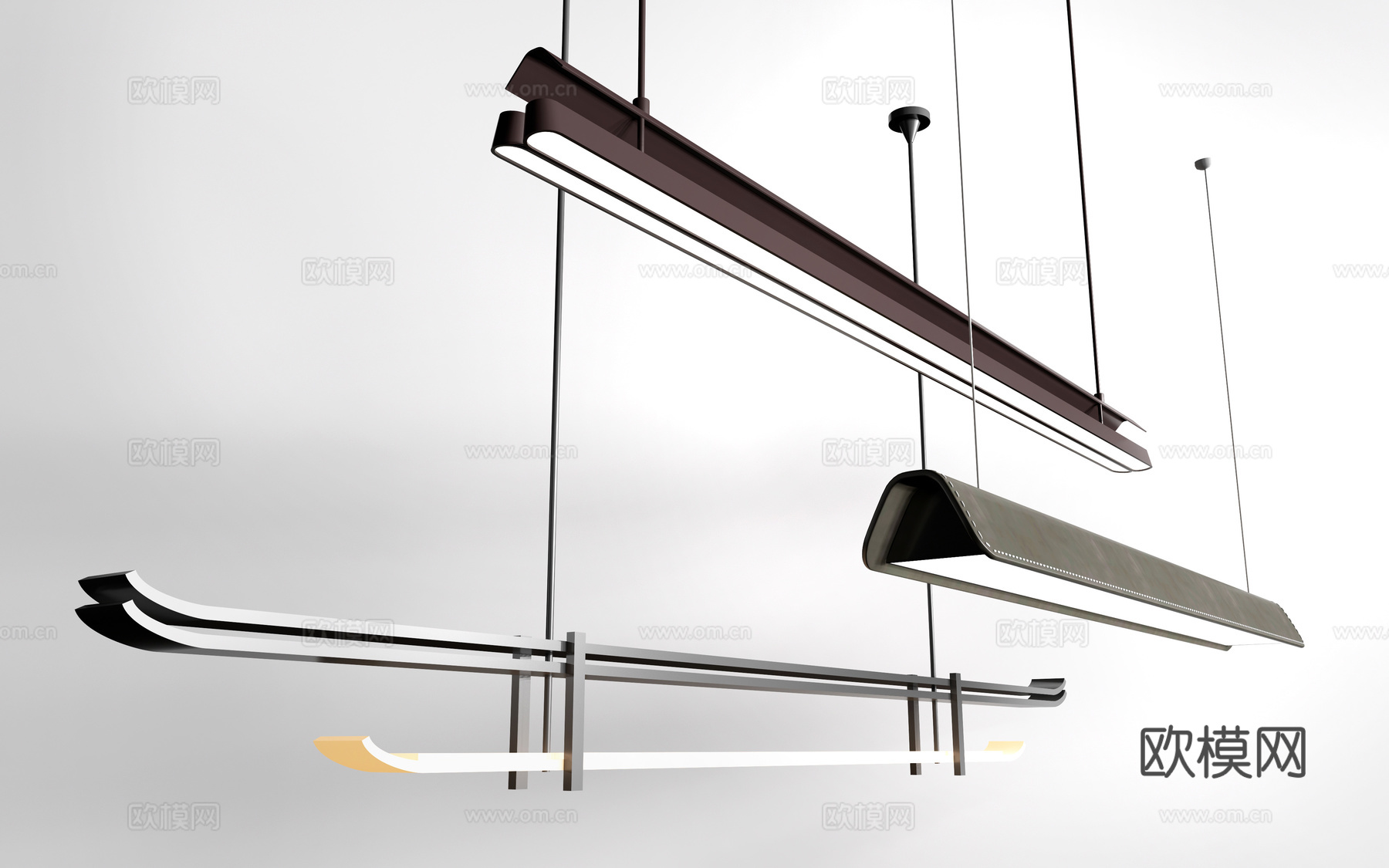 新中式吊灯 直线吊灯 餐厅吊灯 书房吊灯su模型