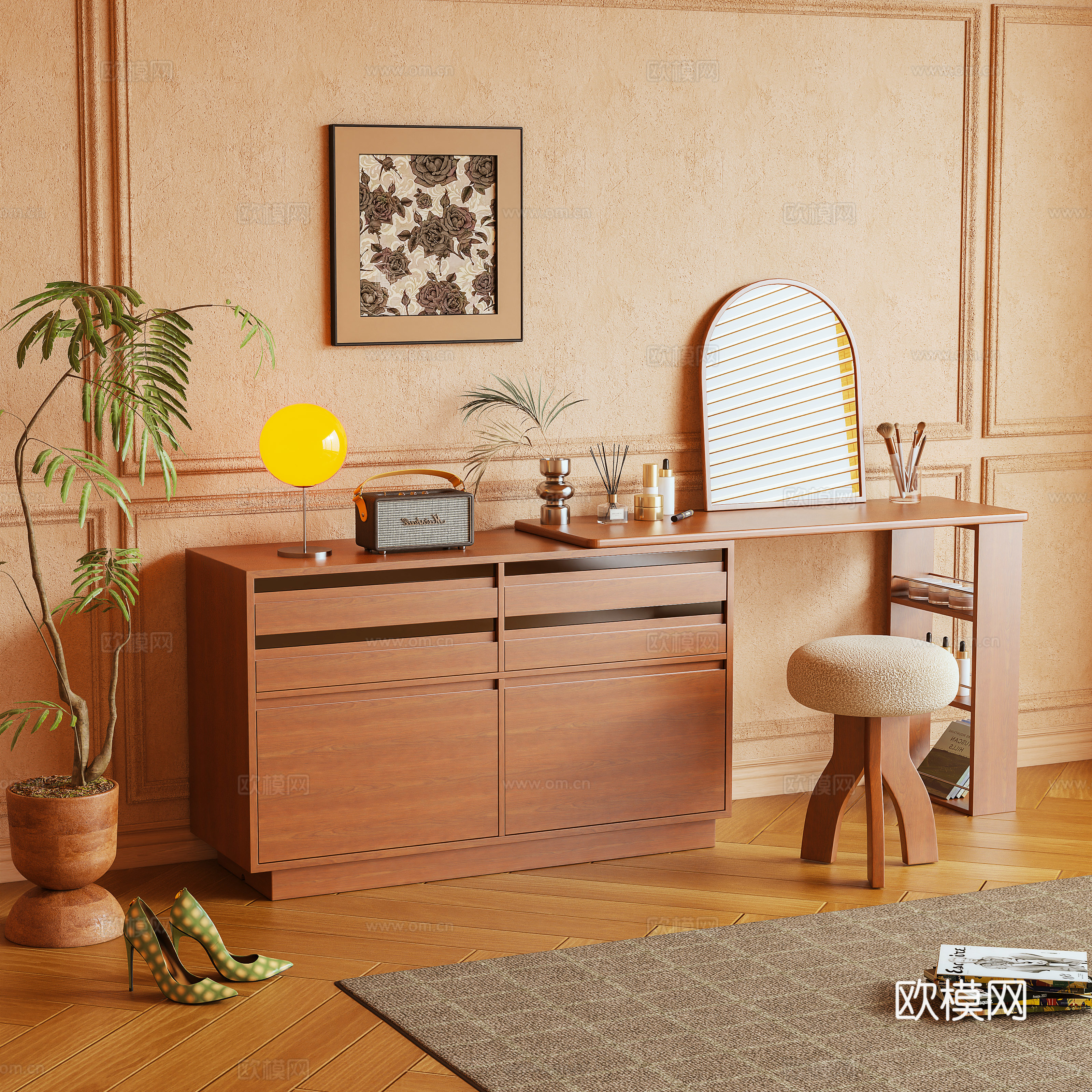 梳妆台 梳妆柜 化妆柜 化妆品 书桌 边柜 储物柜 摆3d模型下载